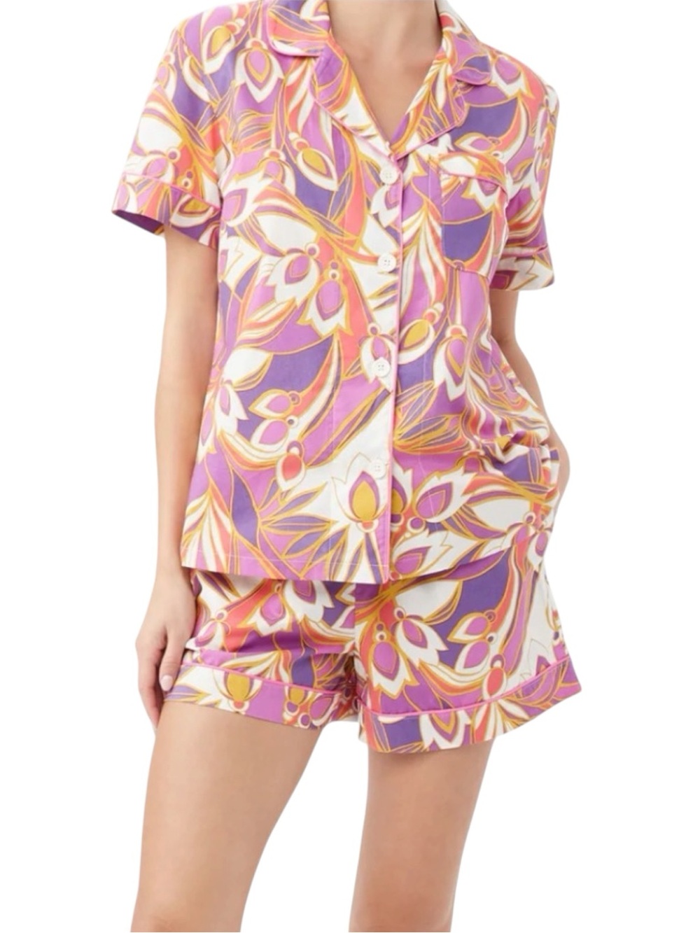 Trina Turk x BedHead 1X Organic Cotton Pajama Set Pink Purple Shorts PJ Set